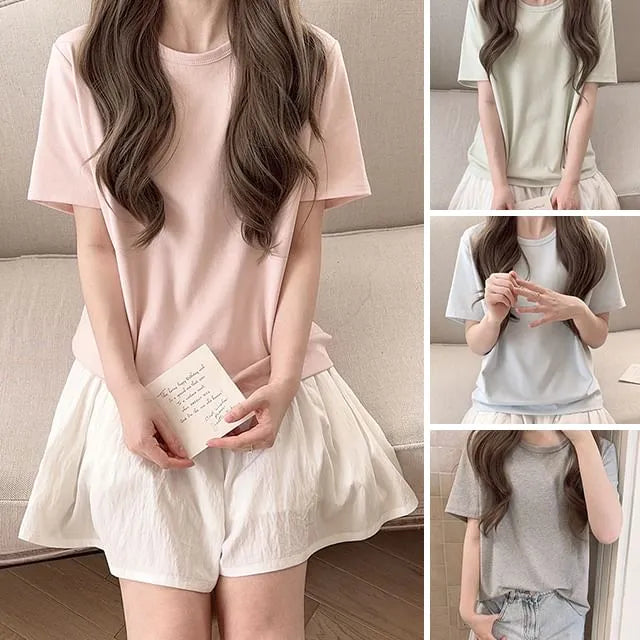 Short Sleeve Round Neck Plain T-Shirt
