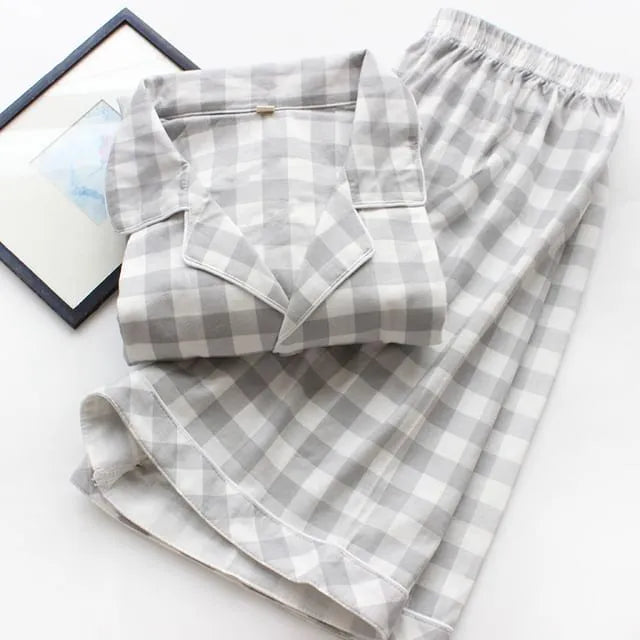 Couple Matching Pajama Set: Short-Sleeve Plaid Button Top + Shorts (Various Designs)
