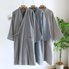 V-Neck Striped Sashed Kimono Robe