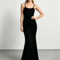 [S] Spaghetti Strap Scoop Neck Plain Maxi Mermaid Dress