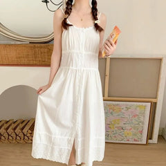 Spaghetti Strap Plain Lace Trim Pajama Dress