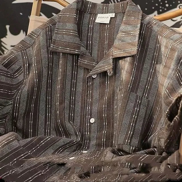 Short-Sleeve Collared Striped Shirt