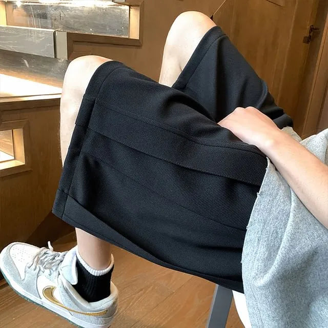 Drawstring Waist Plain Wide Leg Sweat Shorts