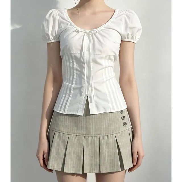 Low Waist Plain Mini Pleated Skirt