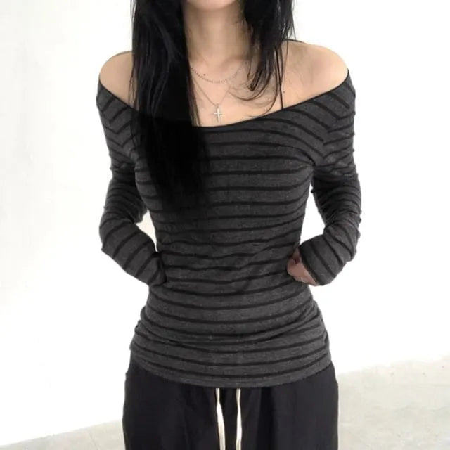 Long-Sleeve Scoop Neck Striped T-Shirt