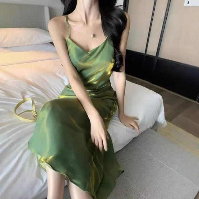 Spaghetti Strap Plain Maxi A-Line Dress