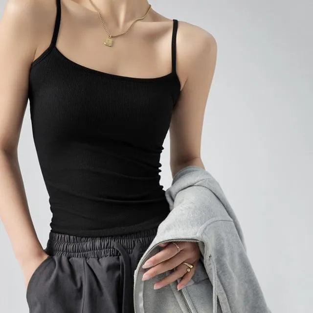 Scoop Neck Plain Ribbed Open Back Crop Camisole Top