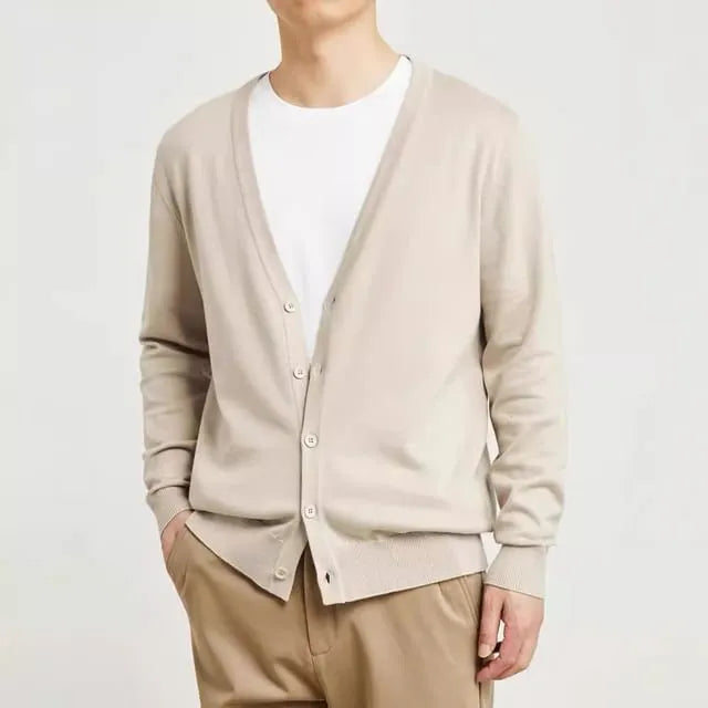 V-Neck Plain Button-Up Cardigan