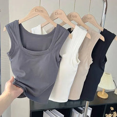 Square Neck Plain Padded Tank Top