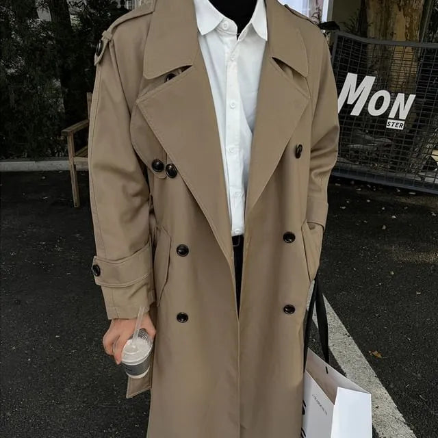 Collared Plain Midi Double Breasted Trench Coat