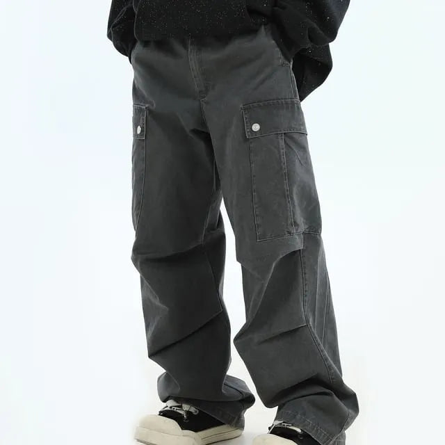High Waist Plain Wide Leg Cargo Pants