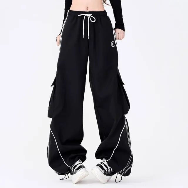 Low Waist Pocket Striped Loose-Fit Wide-Leg Sweatpants