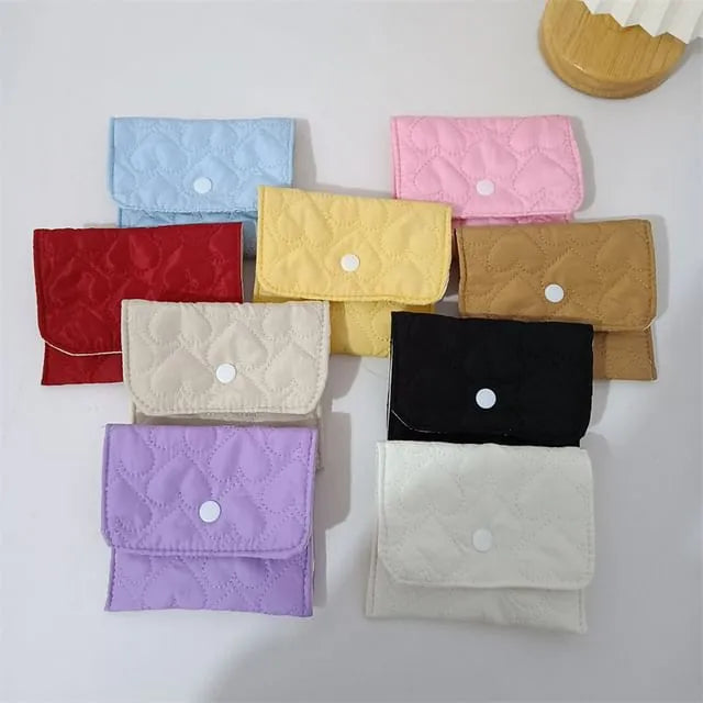 Plain Quilted Flap Button Sanitary Pouch / Coin Purse