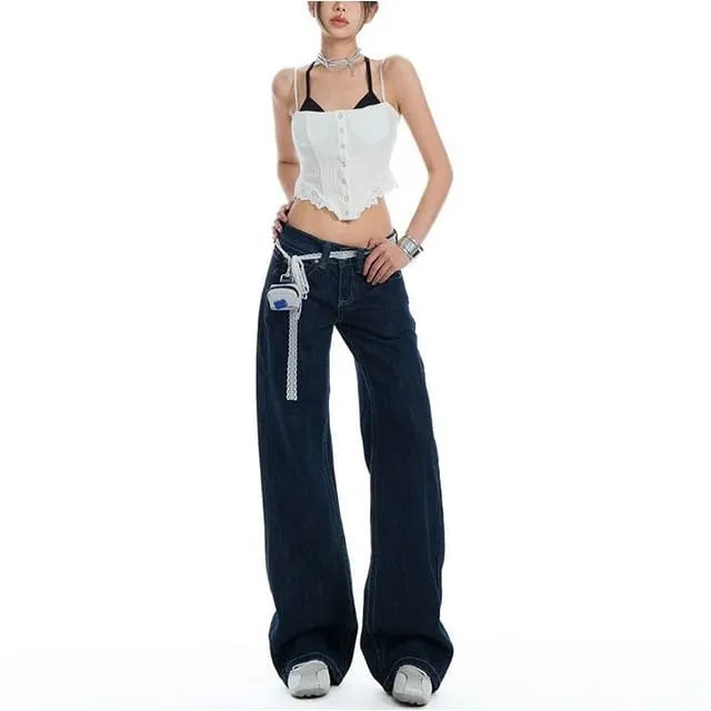 Low Rise Washed Wide Leg Jeans (Various Designs)