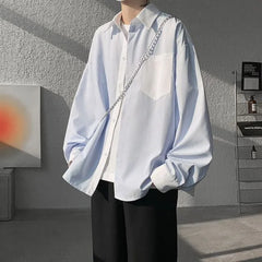 Long-Sleeve Two Tone Striped Panel Pocket Detail Shirt