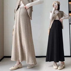 Maternity Drawstring Waist Plain Maxi A-Line Skirt