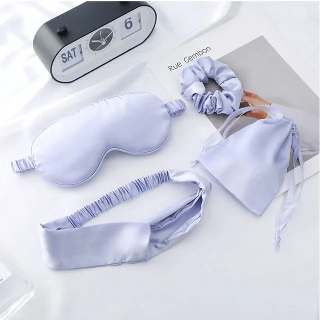 Set:  Plain Sleeping Eye Mask + Headband + Scrunchie + Drawstring Bag