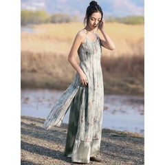 Tie Dye Slit Lace Midi Jumper Dress