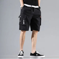 Drawstring Waist Plain Cargo Shorts