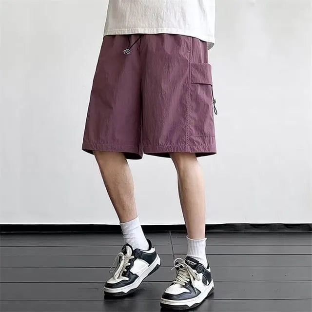 Drawstring Waist Plain Cargo Shorts