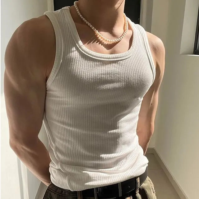 Scoop Neck Plain Ribbed Slim Fit Tank Top