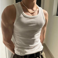 Scoop Neck Plain Ribbed Slim Fit Tank Top