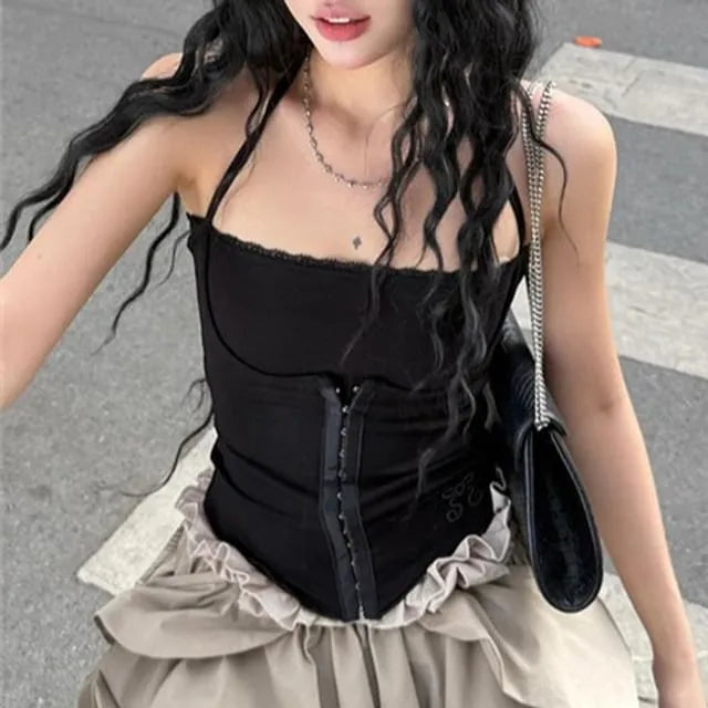 Halter Neck Plain Corset Camisole Top