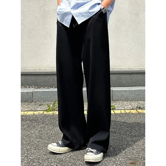 Drawstring-Waist Straight-Cut Loose Pants