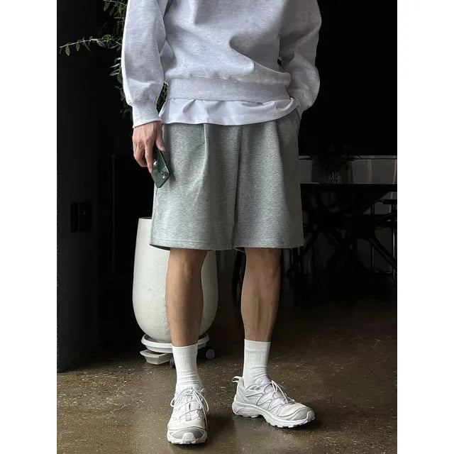 Plain Drawstring-Waist Cotton Shorts