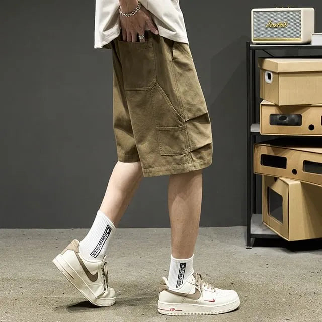 Drawstring Waist Plain Cargo Shorts