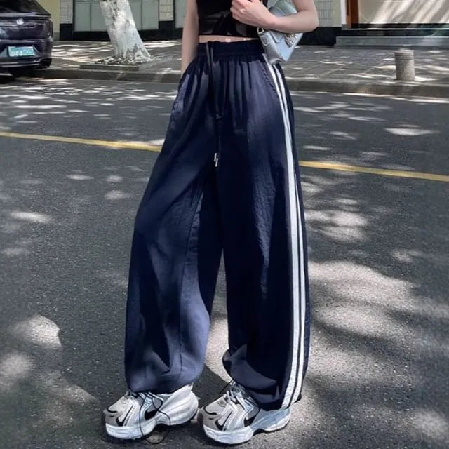 Drawstring Waist Color-Block Striped Baggy Sweatpants