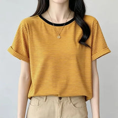 Short-Sleeve Round Neck Striped Tee