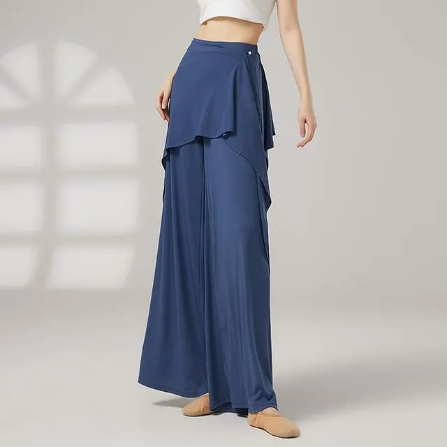 High Waist Plain Skirt Overlay Wide Leg Dance Pants