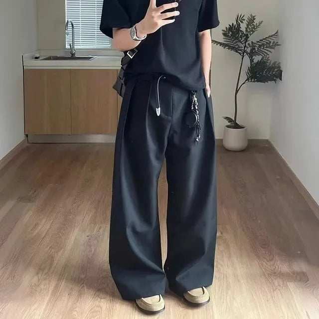 High Waist Plain Inverted Pleated Wide Leg Pants