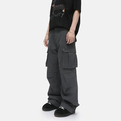 Mid Rise Plain Straight Leg Cargo Jeans