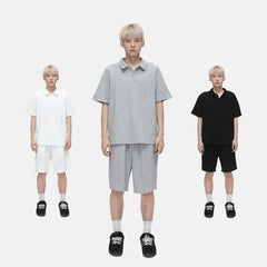 Short Sleeve Plain Polo Shirt / Drawstring Waist Sweat Shorts