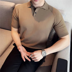 Short Sleeve Plain Knit Polo Top