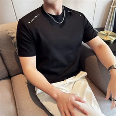 Short Sleeve Crew Neck Studded Panel T-Shirt