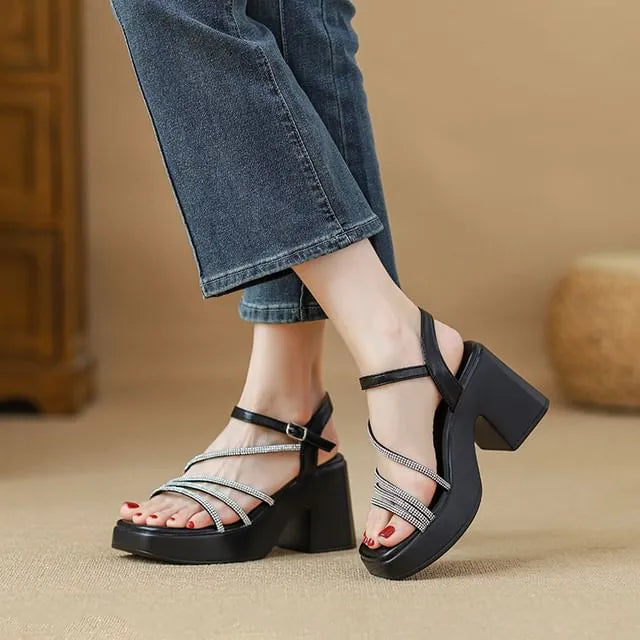 Platform Rhinestone Strap Sandals