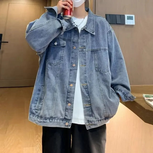 Collared Denim Button-Up Jacket