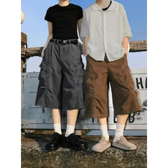 Mid Rise Plain Cargo Wide Leg Jorts