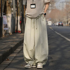 Drawstring Waist Plain Wide Leg Pants