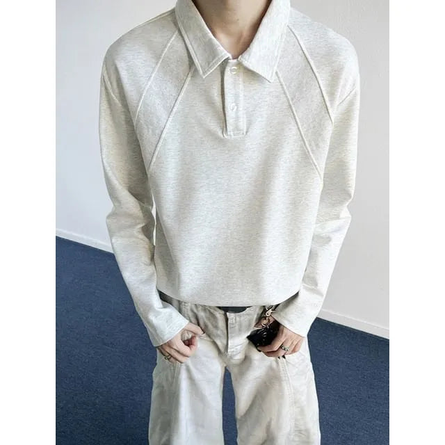 Long-Sleeve Plain Polo Shirt