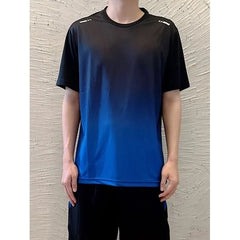 Set: Short Sleeve Crew Neck Gradient Sports T-Shirt + Elastic Waist Shorts