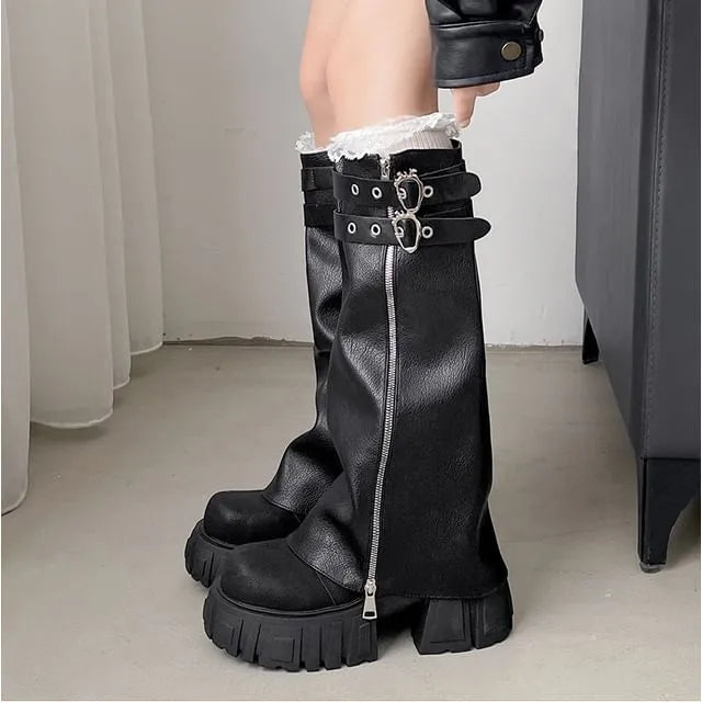 Lace-Up Platform Chunky Heel Short Boots