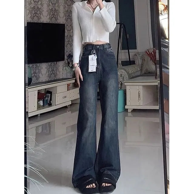 High Waist Washed Flared Jeans