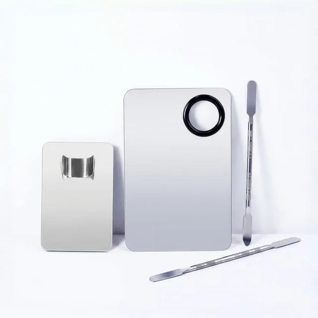 Stainless Steel Makeup Color Mixing Palette / Spatula / Mixing Palette Ring / Set