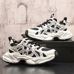 Mesh Panel Lace-Up Platform Sneakers