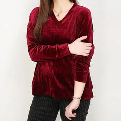 V-Neck Plain Velvet Sweatshirt