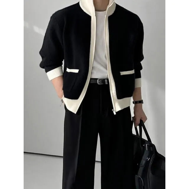 Unisex Two-Tone Zip-Up Cardigan